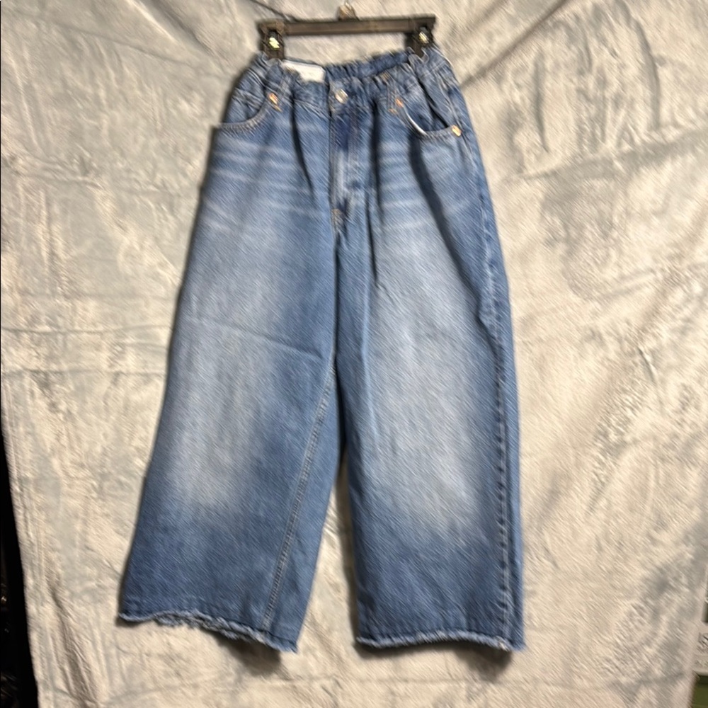 Gap Wide-Leg Blue Denim Jeans Kids size 14 R 32 elastic gathered waist